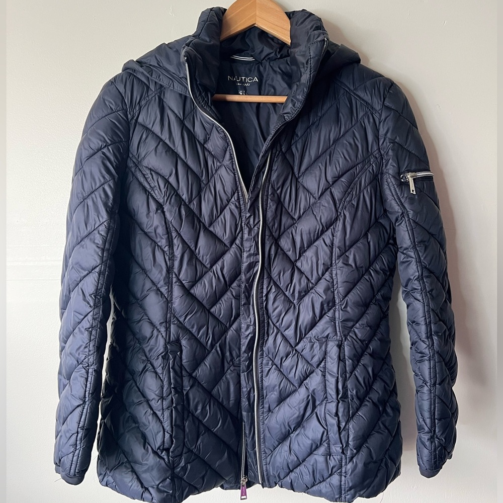 Nautica Navy Hooded Puffer Jacket, M